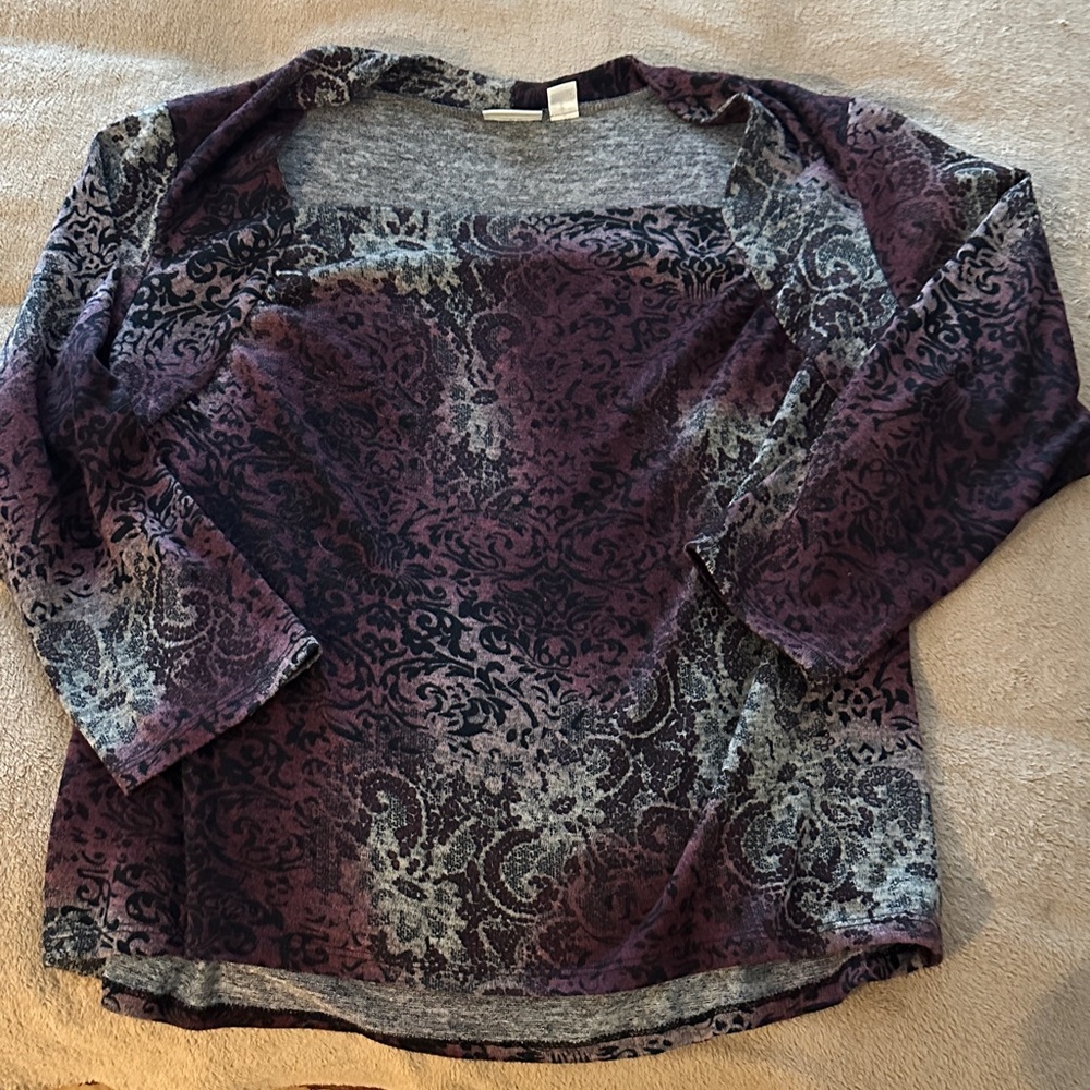 Cato Purple and Gray Patterned Long Sleeve Top